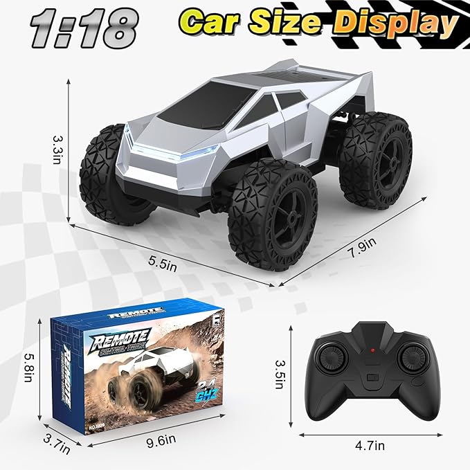 1:18 Scale Remote Control Car Truck 2.4GHz All-Terrain RC Car Toy with LED Lights Boy Toys Monster RC Trucks Birthday Gifts for 4 5 6 7 8 9 10 Year Old Boys Age 4-6 6-8 8-12
