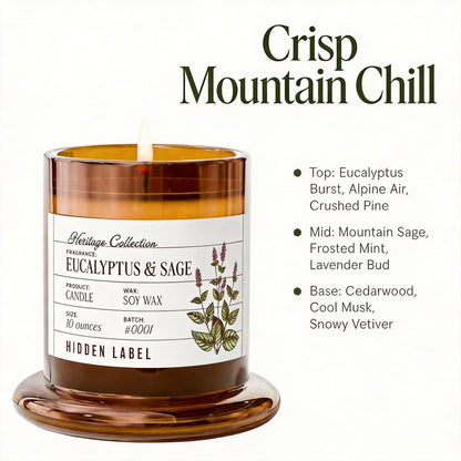 Eucalyptus & Alpine Sage Candle, 10oz Non Toxic Soy Candle in Clear Bell Jar, 55-Hour Clean Burn | Mountain Fresh Aromatherapy, Laboratory Aesthetic Home Décor, Luxury Gift for Clean Living