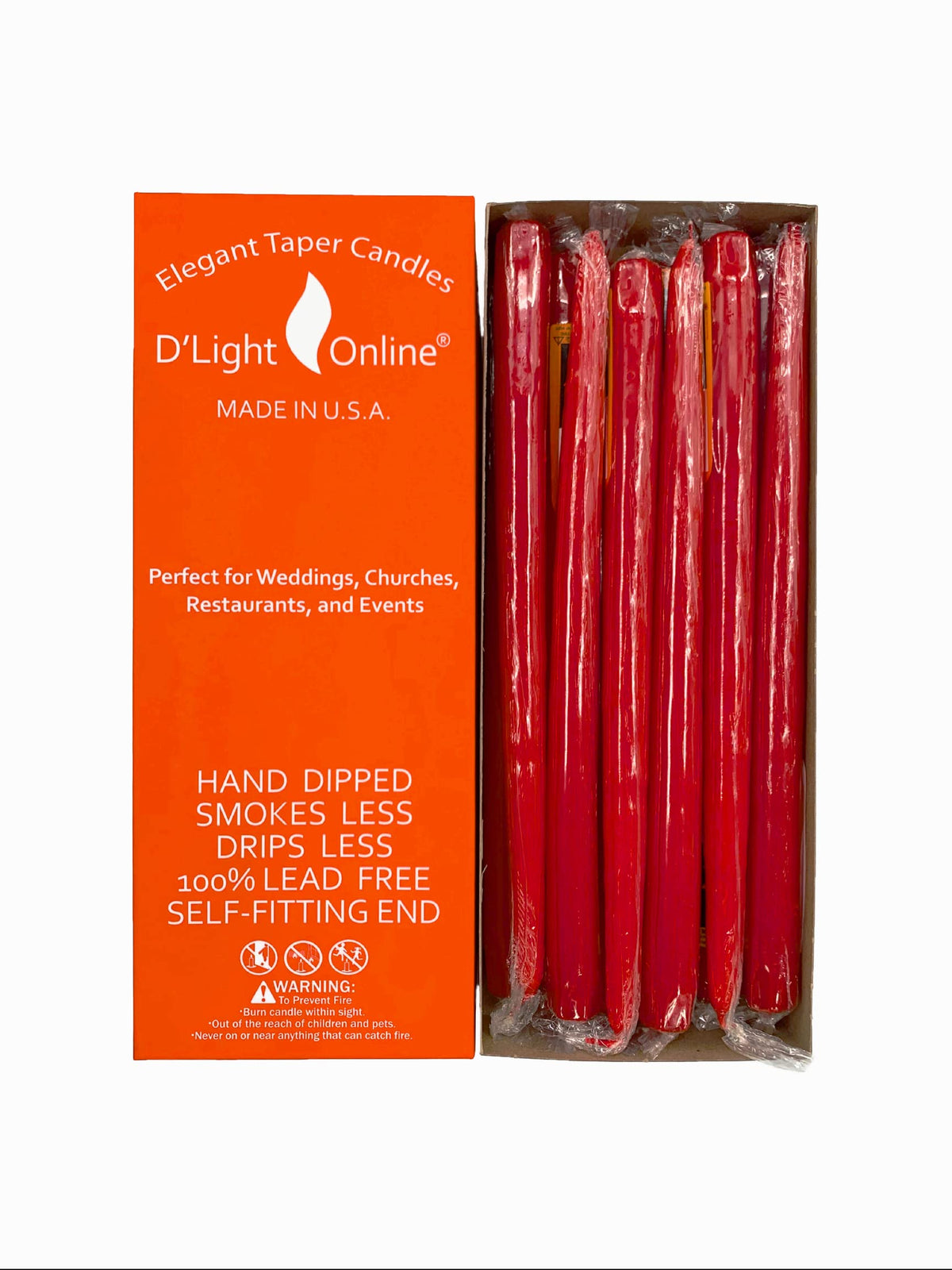 D'light Online Elegant Unscented 12" Red Taper Candles Premium Quality Hand-Dipped Tapered Candles, Dripless and Smokeless - Set of 12 Individually Wrapped (12 Inch, Red)