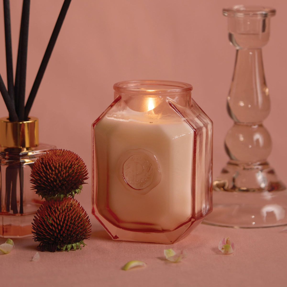 Paddywax Botanica Scented Candle with Lid in Reusable Embossed Glass Jar, Clean-Burn Soy Candle with Approx. 56 Hour Burn Time, Saffron Rose, 8 oz