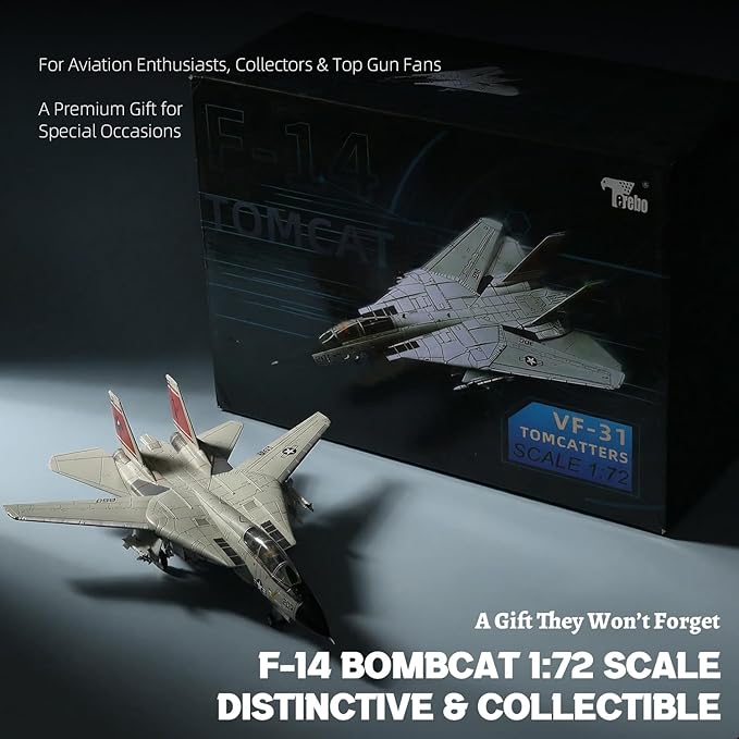 F-14A Tomcat 1/72 Metal Airplane Model Kits with Stand VFA-31 Tomcatters DieCast Alloy Fighter Model Jet Replica Pre-Build Military Aircraft Collection for Display or Gift