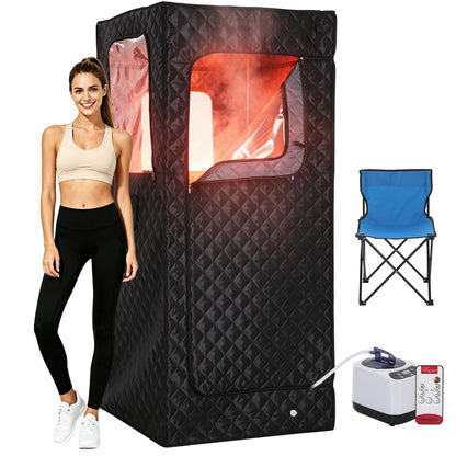 Garvee Infrared Sauna, Portable Sauna for Home with 3L 1200W Steamer, Folding Chair, Remote Control, 9 Temp Levels & 99 Min Timer, 32" x 32" x 71", Black