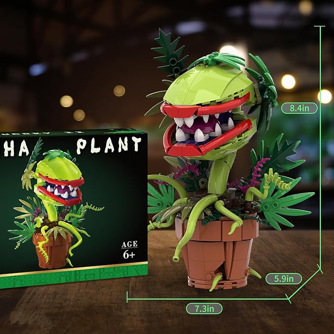 Audrey II Piranha Flower Building Blocks Set Cannibal Plants Building Set Openable Mouth Gift Toy Bonsai Plants Christmas Halloween Horror Decor Gifts for Adults