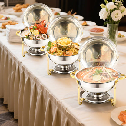 Non-Tarnish Gold Chafing Dishes for Buffet 4 Pack, 5QT Luxury Buffet Set - Scratch-Resistant & Easy-Clean Finish, Sturdy Stainless Steel Food Warmers for Catering Events and Parties