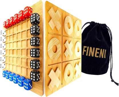 Dice Battle and TicTacToe Dual Sides Board Games Wooden Coffee Table Games for Adults 2~4 Player Bar Dice Games Indoor Tabletop Game &amp 4 Players Wood Table Top Dice Game (Dual(2~4)/Log)