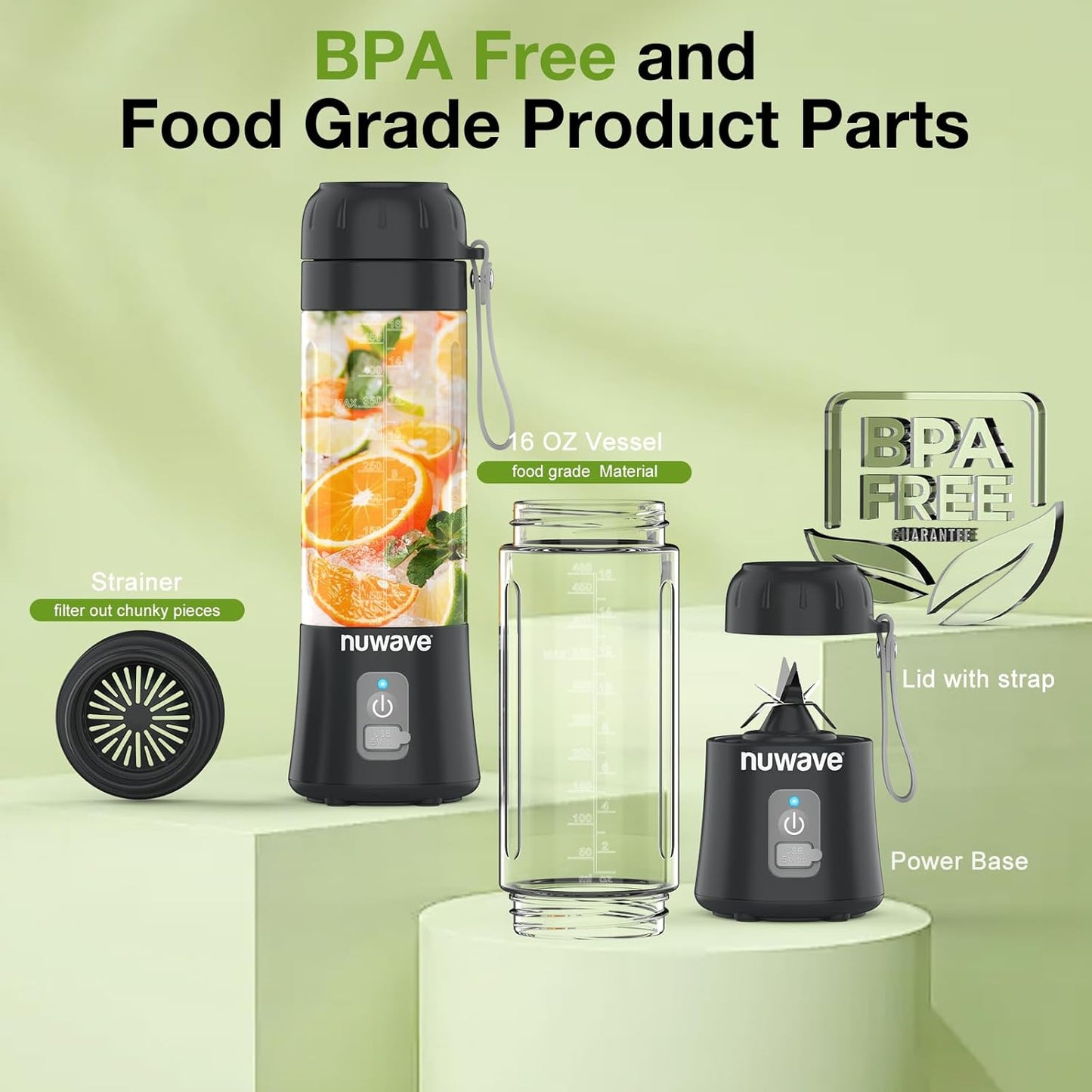 Nuwave Portable Blender for Smoothies and Shakes, 2025 New & Improved, 16 OZ On-The-Go Small Juice MIni with 6 Blades, Rechargeable, BPA-Free, Leak-Proof Lid, for Gym, Kitchen, Office