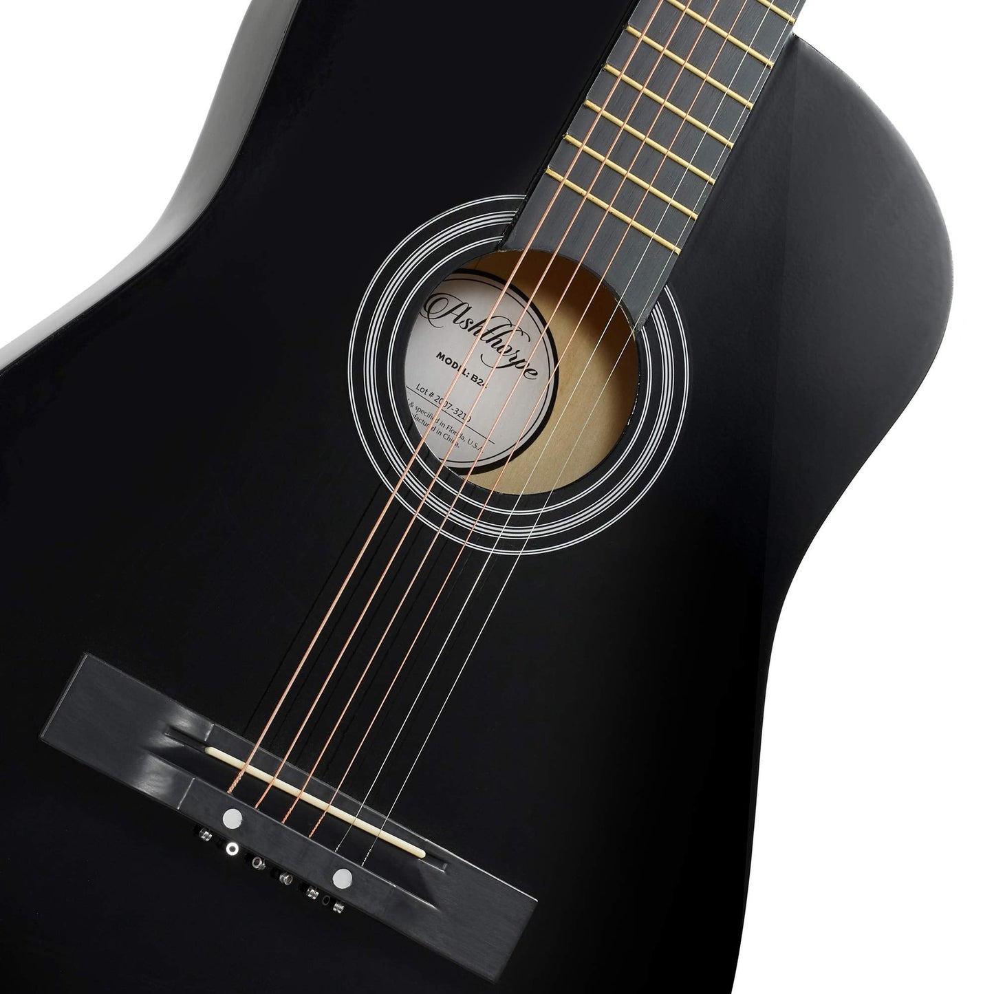 Ashthorpe 38-inch Beginner Acoustic Guitar Package (Black), Basic Starter Kit w/Gig Bag, Strings, Strap, Tuner, Pitch Pipe, Picks