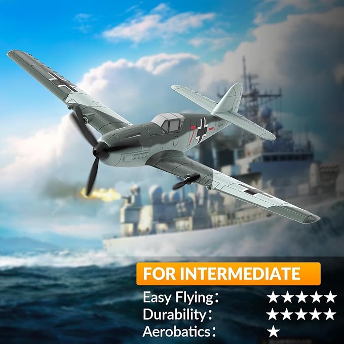 volantexrc RC Plane 3 Channel Remote Control Airplane Fighter Toys 2.4GHz 6-axis Gyro Stabilizer RTF Glider Aircraft Plane Easy to Fly for Adults Beginners (BF109)