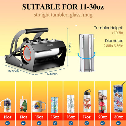 Tumblers Heat Press, Tumbler Mug Heat Press Machine 30oz 20oz 16oz Sublimation Tumblers Press Glass Jar Cans, DIY Heat Transfer Press Vinyl for 11-16oz Coffee/Ceramic Mugs (Black)