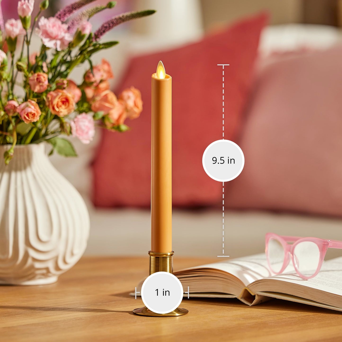 Luminara - Flameless Battery Operated Taper Candle - Sunlit Honey - Pack of 1-1x9.5 - LED Flickering Flame - Realistic Safe for Home Kids and Pets