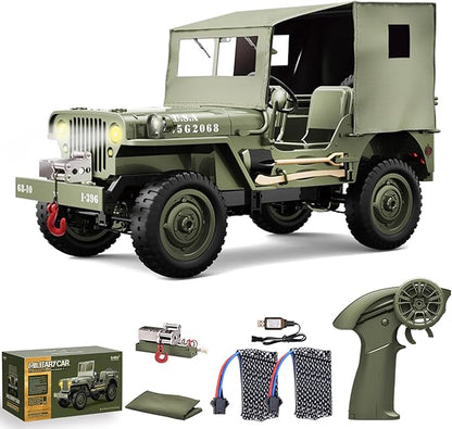 RC Crawlers 1:10 Scale New Upgrades D888 Willys Military Jeep 2.4Ghz 4WD Off Road Rock Crawler Vehicle with Lights All Terrain Electric RC Jeep Toy for Adult Teens