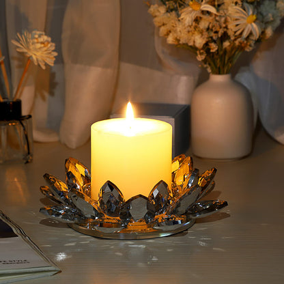 OwnMy Crystal Lotus Flower Candle Holder for Pillar Candle up to 3", Decorative Glass Lotus Petal Votive Candle Holder Tea Light Holder Candle Stand Candle Lamps for Home Decor Wedding Party (Clear)