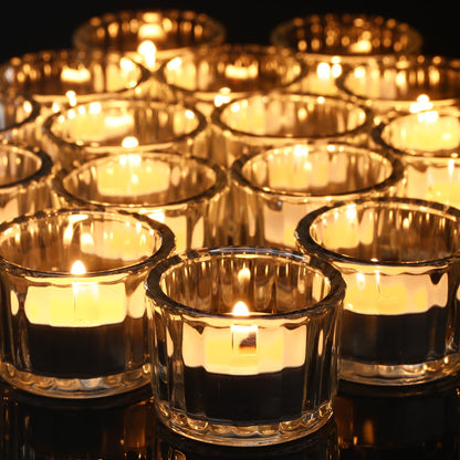 Mumufy 100 Pcs Glass Tealight Candle Holder Ribbed Votive Candle Holder for Centerpiece Wedding Proposal Spa Aromatherapy Meditation Home Decor (Clear)