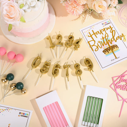 Yerliker 34 Pcs Happy Birthday Cake Toppers Decorations Birthday Candles DIY Cake Decor for Men Women Wedding Anniversary(Gold Green Pink)