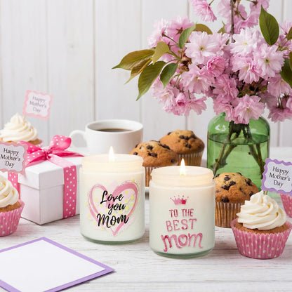 Vanilla Scented Candles for Mothers Day, Best Mom Ever Decor- Unique Mothers Day Decorations for Table, Christmas, Birthday Gifts for Mom from Daughter, Son, 7oz Soy Wax 25H Burn Time