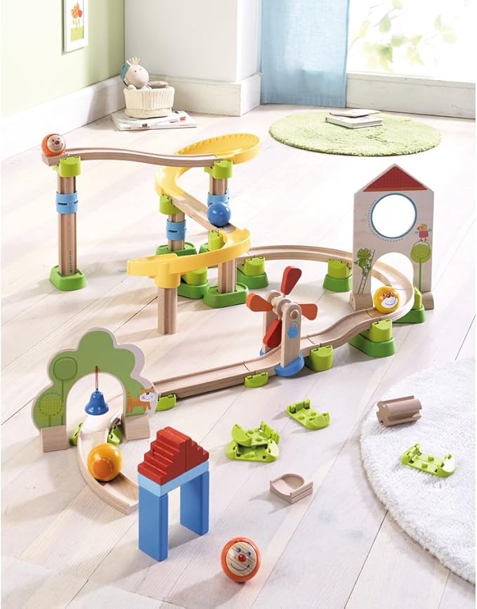 HABA Ball Run Expansion Set Kullerbu Connectors and Base Building Set for Elevated Marble Runs and Tracks - 8 Piece STEM Toys Accessory Set