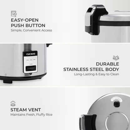 CUCKOO Commercial Rice Cooker & Warmer, Extra Large Rice Cooker 30-Cup Uncooked / 60-Cup Cooked, Professional Industrial Grain Cooker with Large Capacity, Easy One-Touch Operation, Silver (CR-3032)