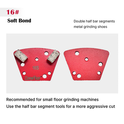 Trapezoid Diamond Metal Grinding Shoes for Concrete Floor, Compatible with Diamatic/Sase/CPS Grinders, Half Bar Seg 16 Grit Soft Bond, 9PCS