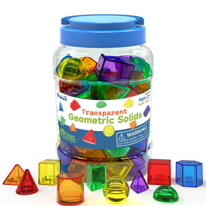 EXBEPE 3D Geometric Solids 60 Pcs for Kids Translucent Geometric Shapes for Geometry Beginnings,Light Table Manipulatives Toy Math Helper School Supplies