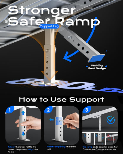 KOLOTOOL Portable Wheelchair Ramp 8FT with Support Legs, Anti-Slip Aluminum Wheelchair Ramps for Home Steps, Threshold & Doorways, Durable Handicap Ramp for Wheelchairs & Scooters 96" L x 29.2" W