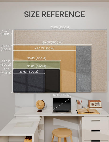 Fluxynara Bulletin Board, 35" x 17.5" Cork Board Alternative with 12 Safe Removable Adhesive Tabs, Foldable Felt Pin Board for Home Office, Classroom, Bedroom,Entryway for Walls—Carbon Blue