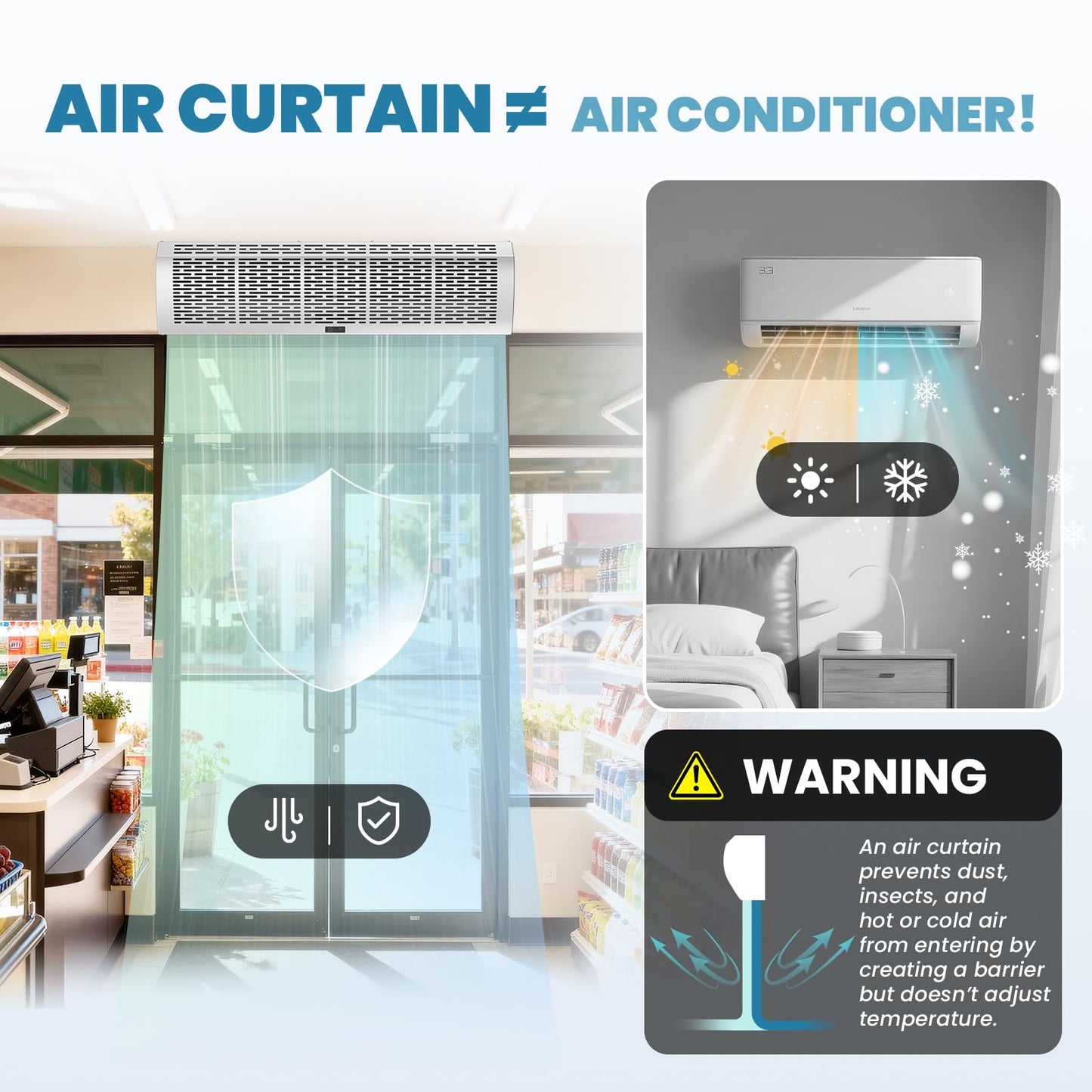 Crispaire 40" Commercial Air Curtain with Magnetic Switch & Remote - 2559 FPM High Velocity Air Door for Insect & Dust Control - 1527 CFM, 2-Speed Industrial Air Blower for Open Door, 110V