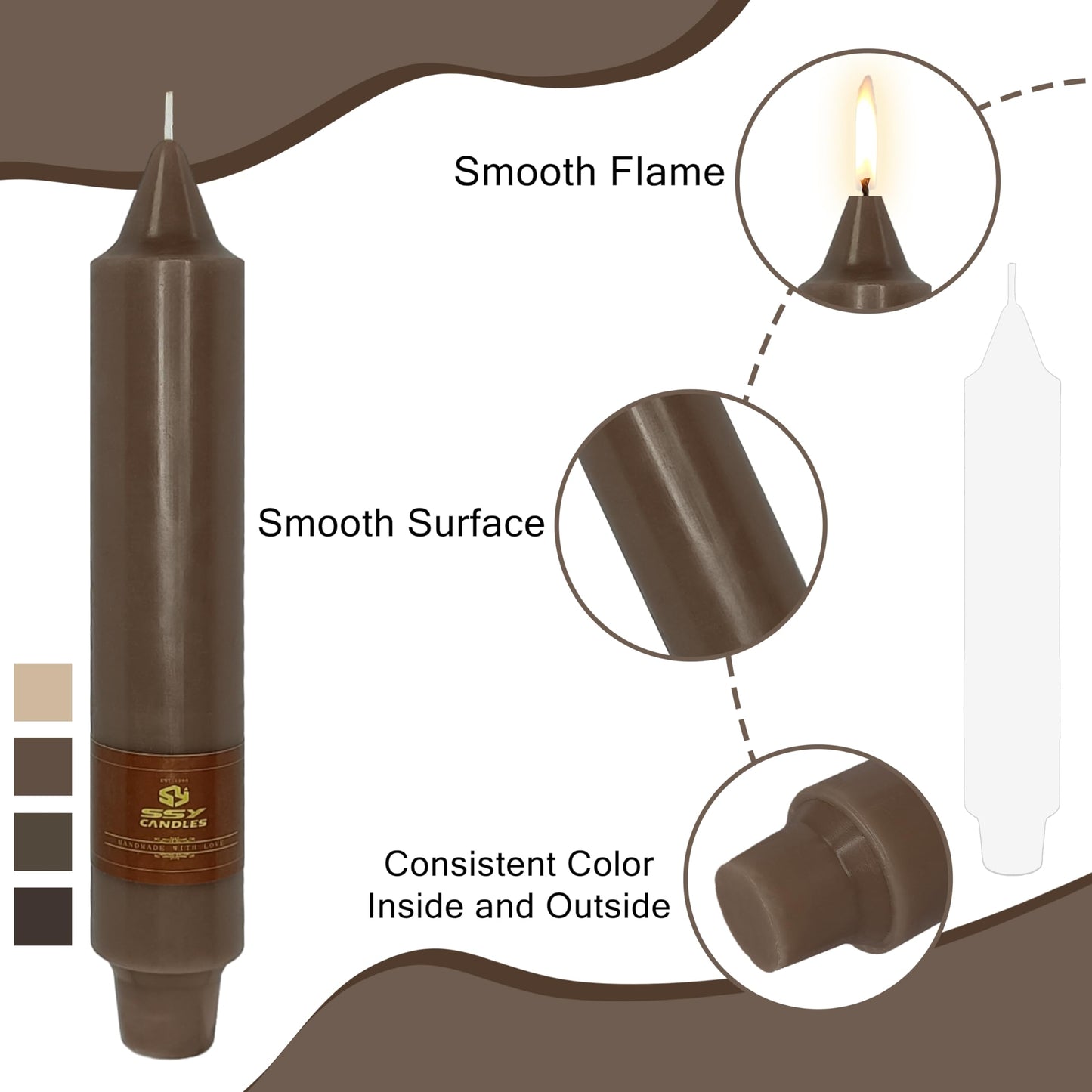 Autumn Candle Dinner Candle Unscented 4 PCS Gradient Coffee Candles Sticks 7 inch Tapered Candles Sticks for Home Holiday Wedding Party Decoration