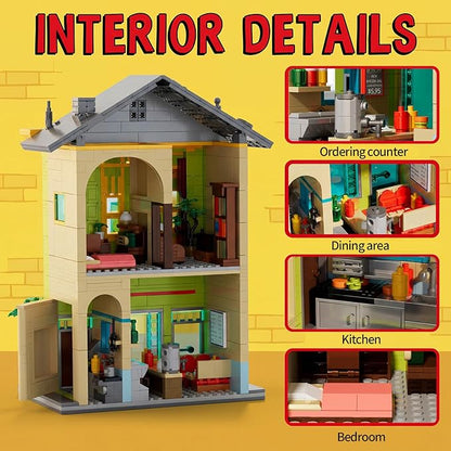 Happy Burgers Shop Modular Building Set for Adults The Belcher Family House Building Blocks with Box Ideas Collectors Gift Set for Kuchi Kopi Cartoon Fans (1222PCS)