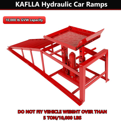 2-Pack 5 Ton Low Profile Hydraulic Car Ramps with Built-in Jack, Adjustable Vehicle Lift Service Ramps, 9.8" to 15" Height Range, Heavy Duty Steel Ramps for Oil Changes, SUVs & Light Trucks