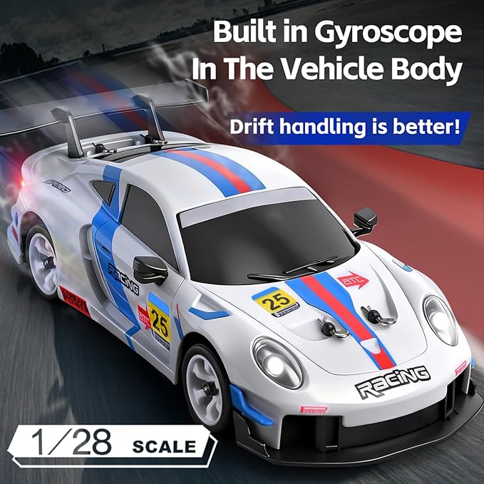 Wltoys 284191 RC Drift Car 1:28 Scale 30KPH High Speed RC Drift Car with LED Lights Gyroscope and Professional Chassis 2.4GHz 4WD RTR Rally Cars for Teens Adults (White)