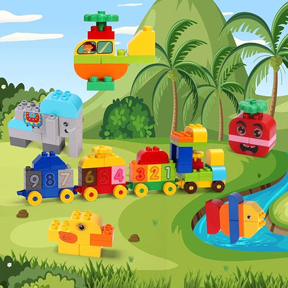 Creative Building Blocks - 116 Pieces Large-Size Blocks Build Train Animal Ideal STEM Toy for 3 Year Old Kids