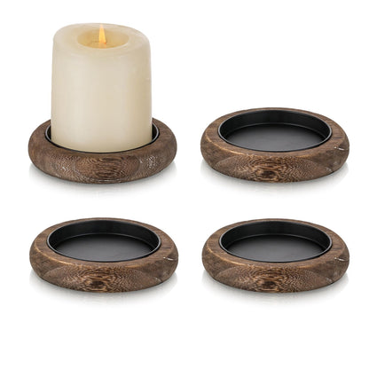 Romadedi Wood Candle Holder Farmhouse Decor - Pillar Candle Holders for Table Centerpiece Small Tray Riser Set of 4 Round Wooden Plate Pedestal Stand for Coffee Table Home Living Room, Brown