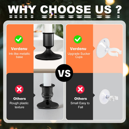 Verdenu 2 Pack Christmas Window Candles with Mental Holder, Battery Operated Flameless Taper with Timer Remote, LED Candles with Suction Cups for Christmas Decorations, Black