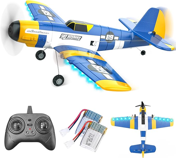 BEZGAR HQ089 RC Plane Drones for Kids 6-axis Gyro Remote Control Airplane RC Helicopter Easy Control for Beginners Toys with Colorful LED Navigation Lights