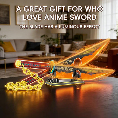 Anime Dual Cleaver Building Set - 1478 Pieces Sound Ninja Sword Model with Golden Chain 82 Inch Huge Nichirin Style Weapon Flashy Cosplay Prop Construction Toy for Adults (Amber &amp Black)