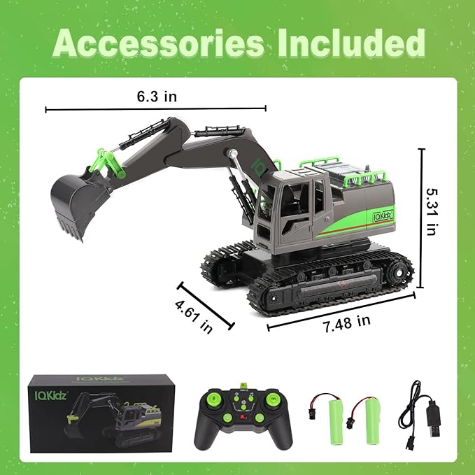 Remote Control Excavator Toys for Boys 4-7 Yrs Old - Best Birthday Gift for Kids Age 3 5 8 9 10+ Metal Shovel Construction Vehicles with Light Sound Rechargeable RC Tracked Digger