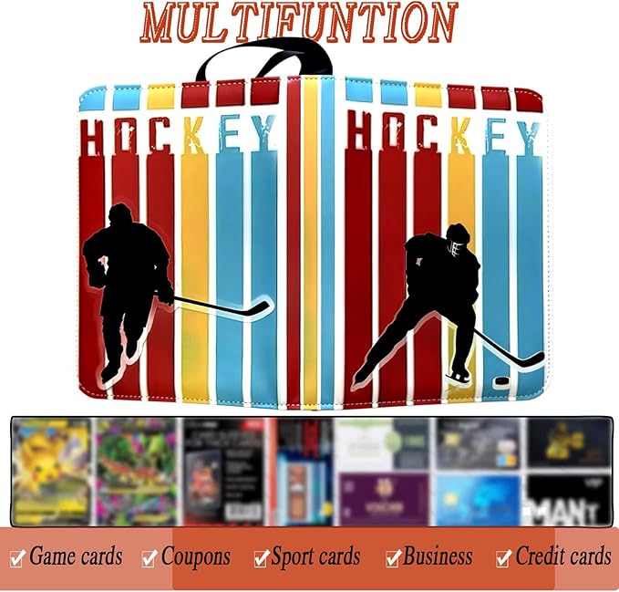 900 Pocket Zippered Hockey Card Binder 9-Pocket Trading Card Album with 50 Removable Sleeves PU Leather Waterproof Sports Card Holder for NHL Hockey Cards Storage Display Case Gift