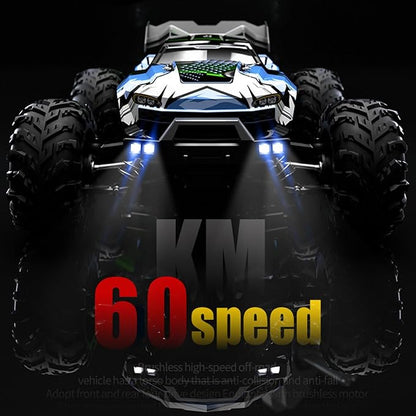 1/16 Brushless Fast RC Car for Adults Top Speed 43mph Electric Off-Road RC Monster Trucks 4X4 Remote Control High Speed RC Car for Hobby Toy Gifts (Blue)