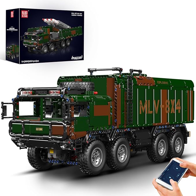 Mould King 20045 Military Vehicles Building Blocks Set RC Heavy All-Terrain Vehicle Box-Style 8X4 Missile Army Truck with 4 Motors Gift for Age 14+/Adult Collections Enthusiasts(4854+ Pieces)