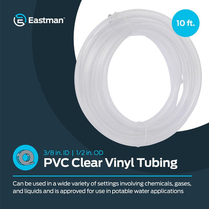 Eastman 3/8 Inch ID (1/2 Inch OD) PVC Clear Vinyl Tubing, 10 Foot Length, 98620