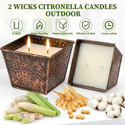 Citronella Candles Outdoor - 12.5oz Each Soy Wax, Large Double Wick Candle with 100H Burn Time for Patio, Backyard, Camping（Black Gold）