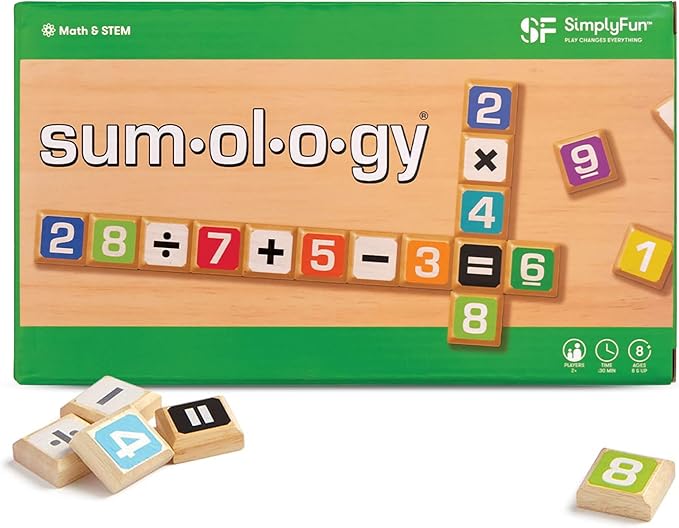 SimplyFun Sumology Math Game - One of The Most Fun Math Games for Kids Ages 8-12 - Practice Addition Subtraction Multiplication and Division - 2 or More Players or Play in Teams!