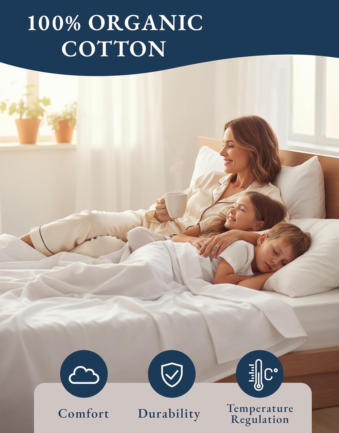 LANE LINEN 100% Organic Cotton Twin XL Sheets Set - Soft, Breathable 3-Piece White Percale Bedding