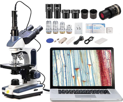 SWIFT Trinocular Compound Microscope SW350T,40X-2500X Magnification,Siedentopf Head,Research-Grade,Two-Layer Mechanical Stage,1.3mp Camera and Software Windows and Mac Compatible