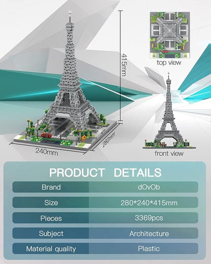 dOvOb Architecture Eiffel Tower Micro Blocks Set 3369 Pieces Mini Bricks 3D Puzzle Toy Gift for Adults and Kids