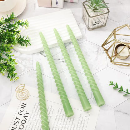 JarThenaAMCS 16Pcs Sage Green Spiral Taper Candles 10 Inch Dripless Twisted Wax Candles Long Unscented Candle Sticks for Party Home Dining Table Decor