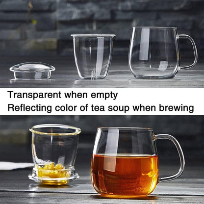 DOPUDO Glass Teacups 4 Pack Glass Tea Cup with Infuser and Lid, 17.6oz/520ml Large Borosilicate Teacup,Tea Clear Mug Cup for Loose Leaf Blooming Tea, Microwave & Dishwasher Safe.