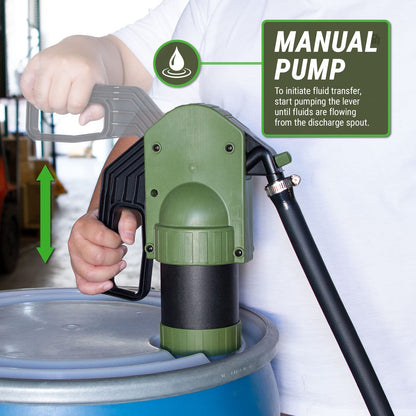 TERA PUMP TRLEV530 Manual Lever Action 55 Gallon Drum Barrel Pump (Kerosene Diesel Lubricants Hydraulic Fluid) 10FT Discharge Hose, Gas Pump Style Nozzle…