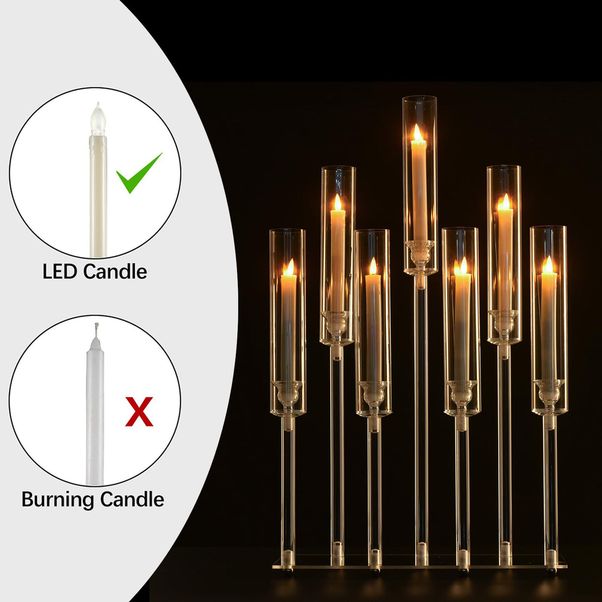 Generic Candelabra 7 Arm Acrylic Candlestick Candle Holder for Wedding Birthday Party Living Room Decor, 4pcs Set 26.5 Inch Tall, 10pcs, Clear