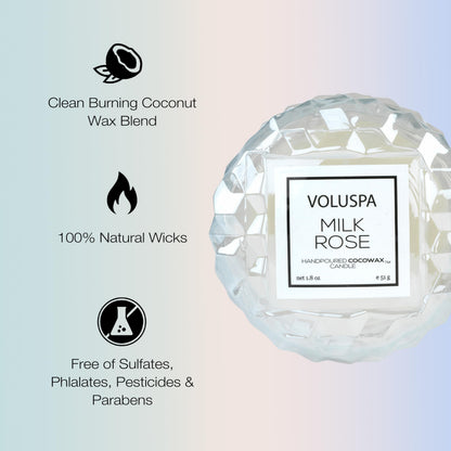 Voluspa Milk Rose, Macaron Candle, 1.8 Ounce, 15 Hour Burn Time, Coconut Wax for Clean Burning, Handcrafted in The USA